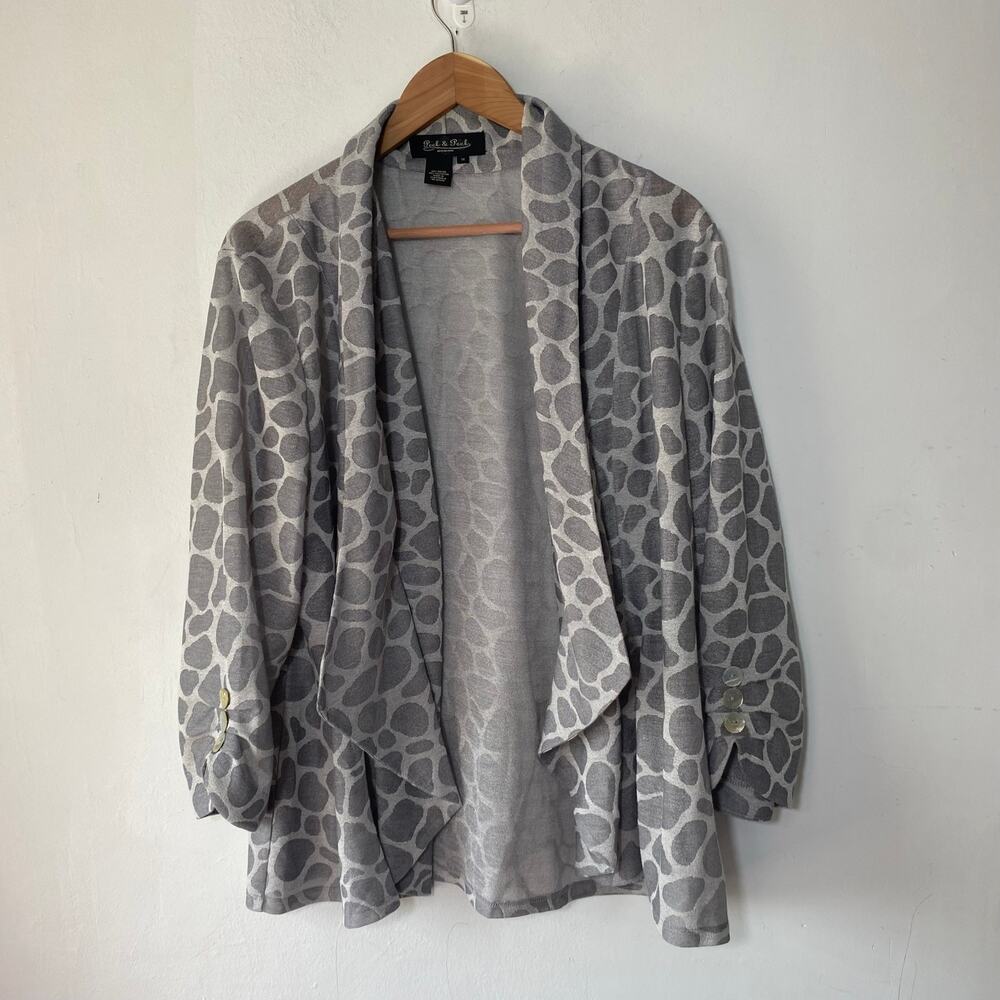 Peck & Peck Giraffe Print Open Front Cardigan Sweater XL Lightweight‎ Drape Knit
